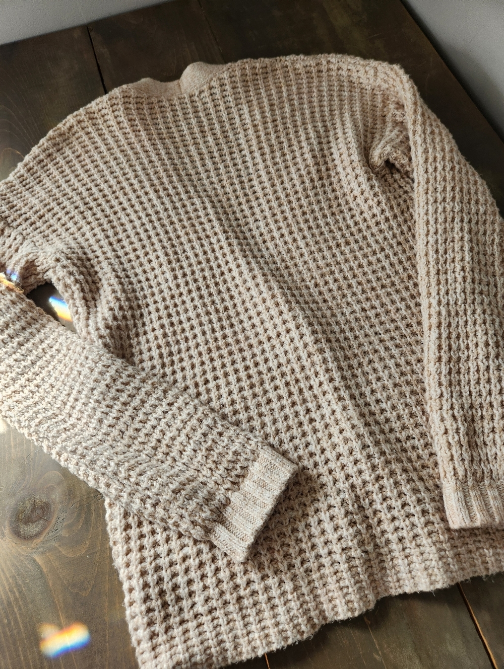 American Eagle Beige Waffle Knit Cardigan Sweater - Size XS - Picture 6 of 9